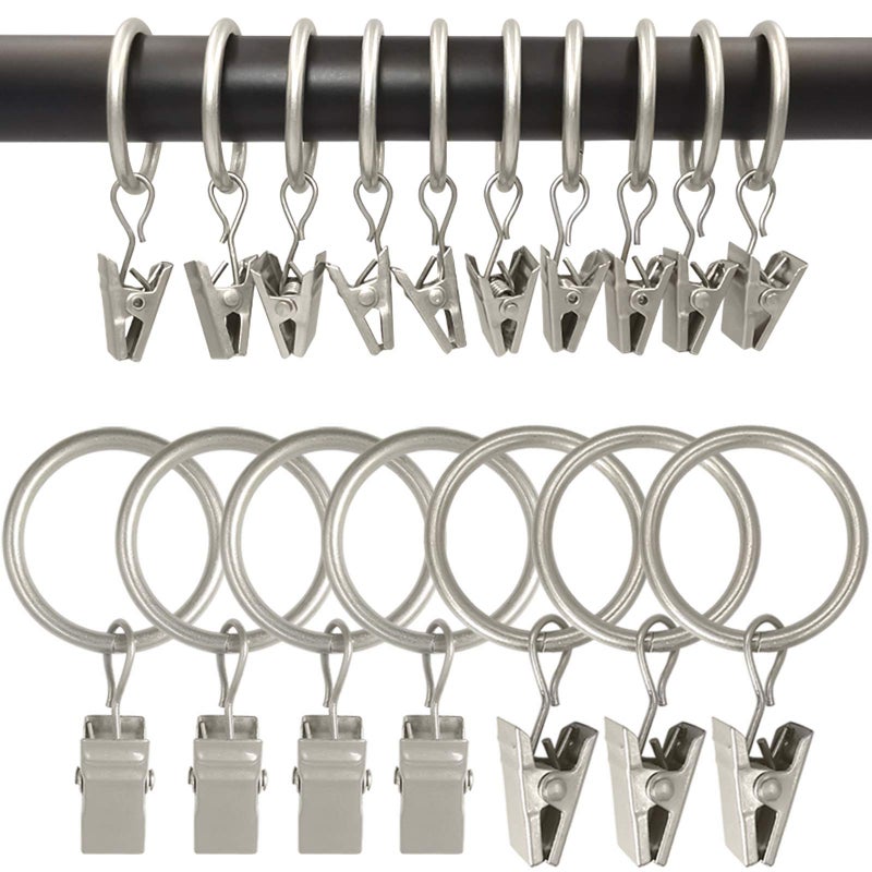 AMZSEVEN 100 Pack Metal Curtain Rings with Clips, Drapery Clips with Rings, Drapes Rings 1 inch Inner Diameter, Fits Diameter 5/8 inch Curtain Rods, Matte Silver - Image 1